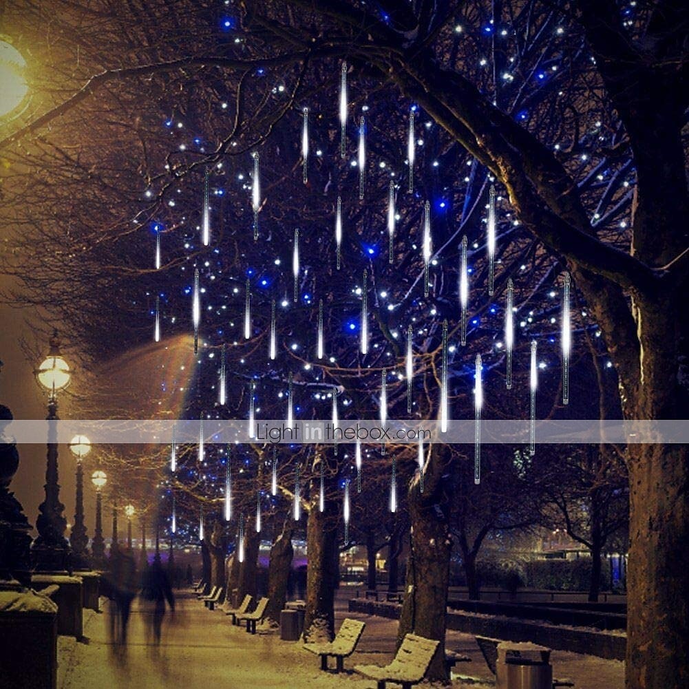 Falling Rain Lights Meteor Shower Lights Christmas Lights 30cm 8 Tube 144 LEDs Falling Rain Drop Icicle String Lights for Christmas Trees Halloween Decoration Holiday Wedding 2025 - $13.99 –P12
