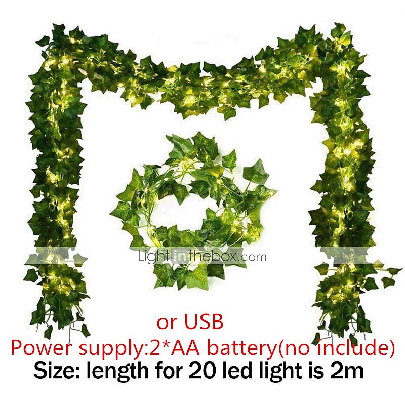 Elegant Wedding Reception Party 2m LED Artificial Ivy Vine String Lights, 20 Green Leaf Maple Fairy Garland for DIY Home & Wedding Decor (1/2/4 pcs) 2025 - $11.49 –P2