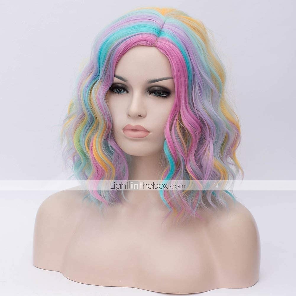 Parrucca Ombre Corto Bob Sintetica Blu Viola Arcobaleno Colorata Capelli Lisci Parte Centrale Cosplay Fibra Resistente al Calore per Donne Costumi Pride Halloween del 2025 a $22.99 –P1