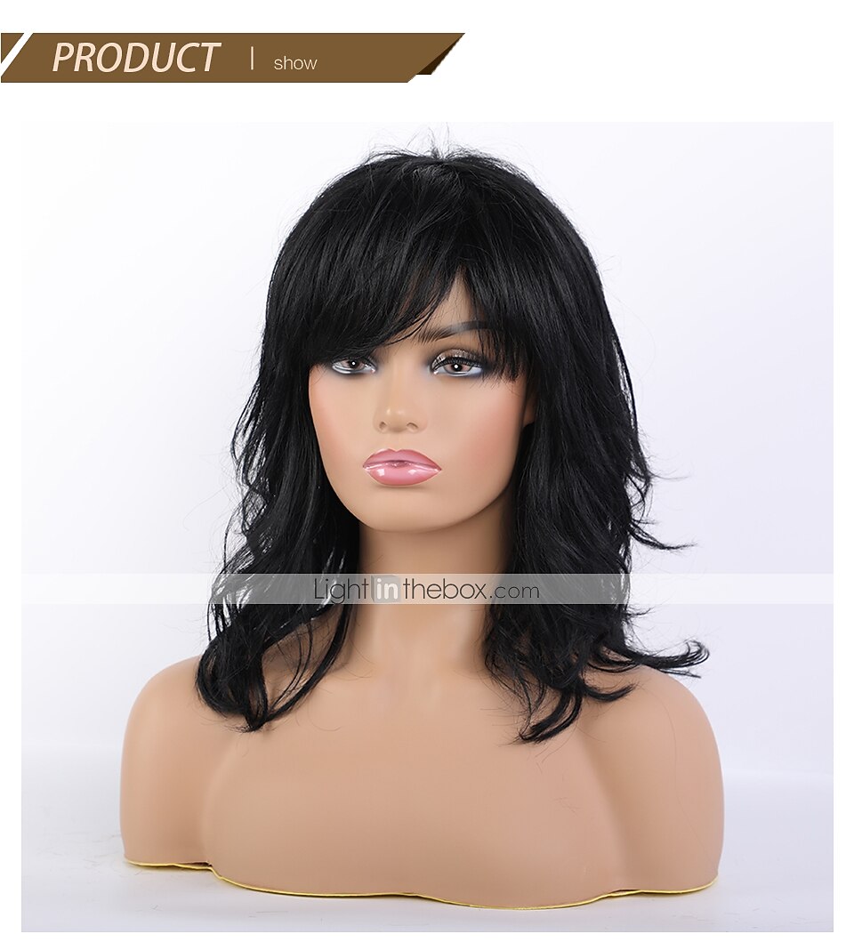 Remy Human Hair Wig Long Natural Wave Side Part Layered Haircut Asymmetrical With Bangs Black Women Fashion Natural Hairline Capless Women's All Natural Black #1B 16 inch 2026 - $112.99 –P2