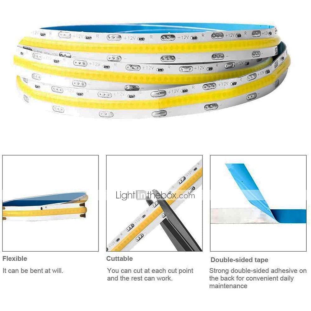 2026年 zdm 新しい無段階調光 16.4フィート 5m cob led ライトストリップ cri 80 60w led ロープライト 曲げられるバンドライト 高級照明に最適 dc12v dc24v  コレクション – $55.99 –P5