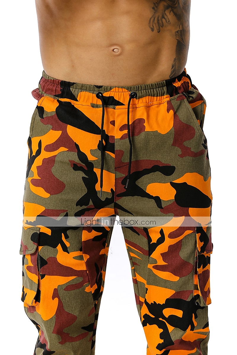 Elastic Camouflage Cargo Trousers Orange  Sixth June
