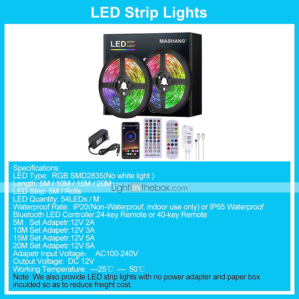Led Strip Lights 20m Ultra-long Led Lights Strip Music Sync, App Control  With Remote, Led Rgb Led Lights For Bedroom, Diy Color Options Led Tape  Light