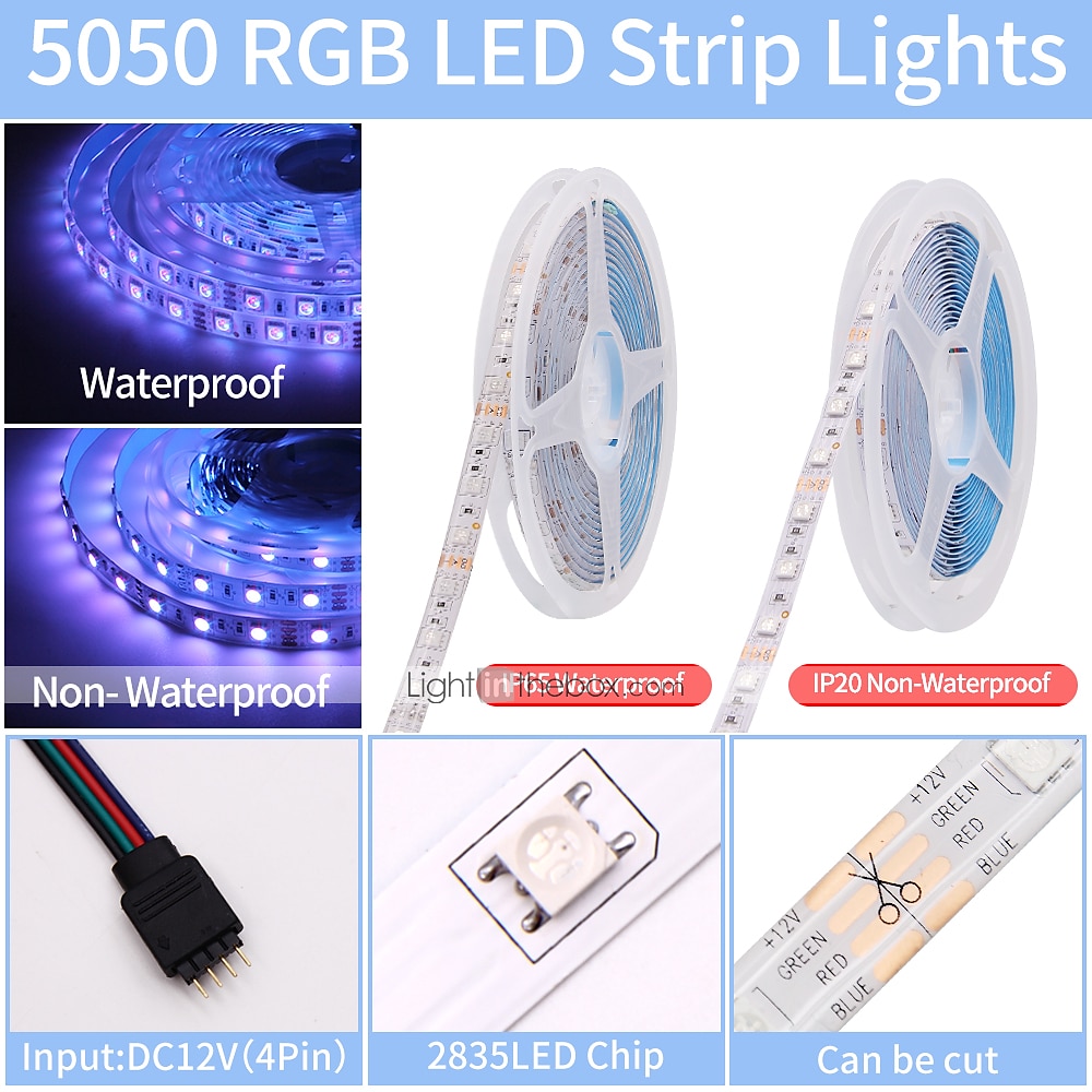 Светодиодная лента rgb 20 м 65 футов водонепроницаемая синхронизация музыки 12 В 5050 smd контроллер bluetooth с изменением цвета адаптер 100-240 В для спальни домашний телевизор подсветка сделай сам деко 2025 - $31.99 –P9