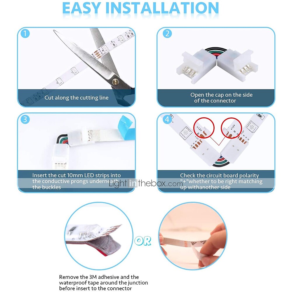 6 Sets 4-Pin RGB LED Light Strip Connector LED PBC 10mm Gapless Strip to Strip Solderless Adapter for SMD 5050 Multicolor LED Strip DC5-36V 2025 - $11.49 –P6