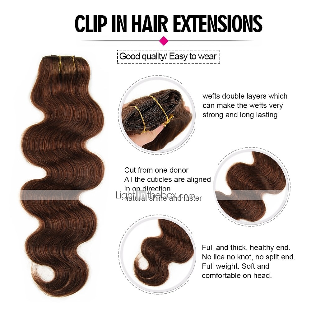 Clip-in Haarextensions Echt haar 7-delig pak Body Golf 14-22 inch(es) Haarextensions 2025 - $74.99 –P2
