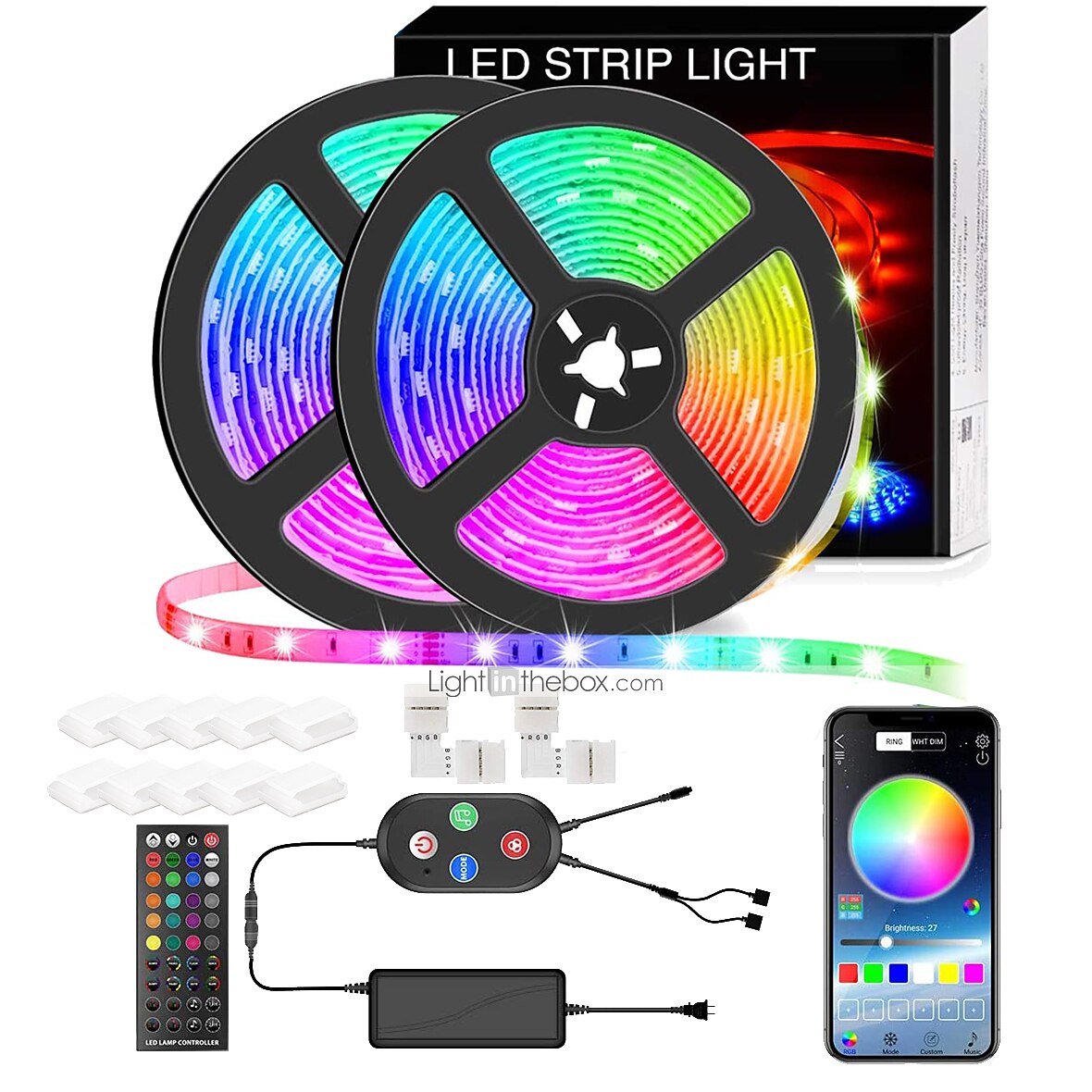 5050 led strip verlichting 10 m smart rgb led light strip muziek sync 300 leds kleur veranderende licht strips bluetooth app controle met afstandsbediening voor slaapkamer kamer tv party slaapkamer 2025 - $43.99 –P1