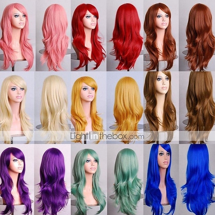 Parrucca sintetica riccia a onda naturale con frangia parrucca lunga in fibra sintetica bionda chiara grigia argento marrone rosa 28 pollici parrucche anime carine per feste di Halloween del 2026 a $16.99 –P1