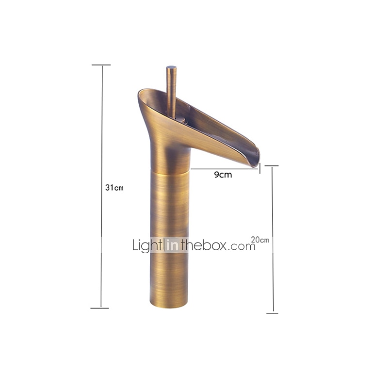 antieke messing badkamer wastafel kraan, waterval enkele handgreep eengats badkranen met warm en koud schakelaar en keramische klep 2025 - $80.99 –P9