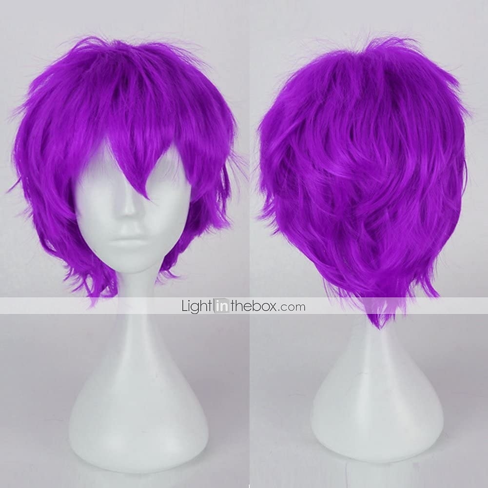 perruque synthétique bouclée asymétrique courte marron clair vert blanc violet noir cheveux synthétiques 12 pouces femmes anime cosplay cool noir perruque de carnaval de 2025 ? $19.49 –P7