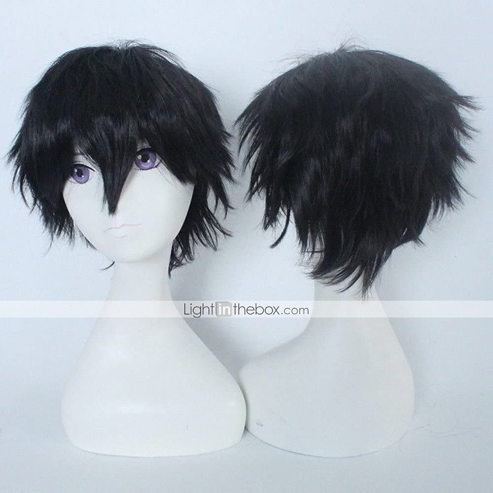 perruque synthétique bouclée asymétrique courte marron clair vert blanc violet noir cheveux synthétiques 12 pouces femmes anime cosplay cool noir perruque de carnaval de 2025 ? $19.49 –P2