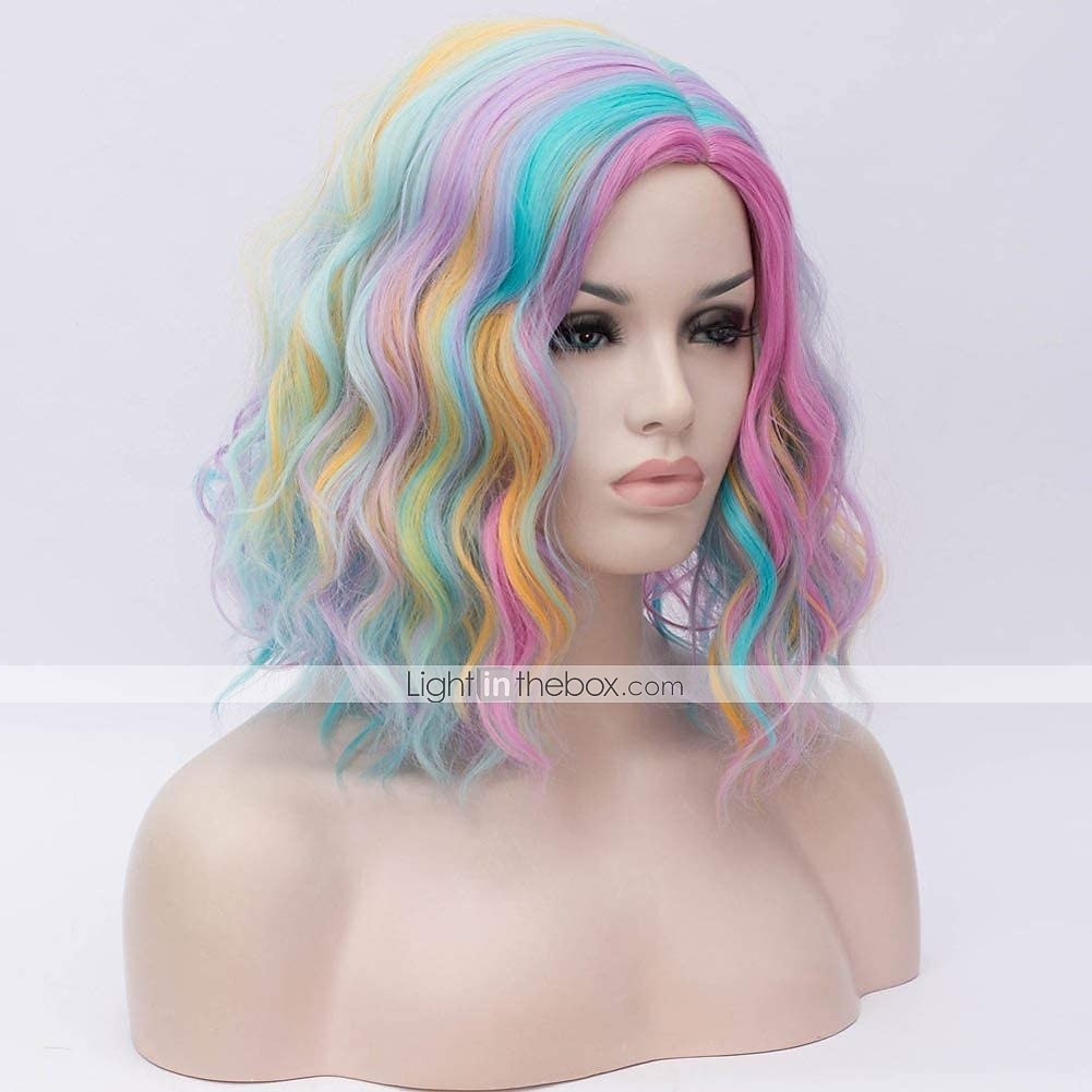 Parrucca Ombre Corto Bob Sintetica Blu Viola Arcobaleno Colorata Capelli Lisci Parte Centrale Cosplay Fibra Resistente al Calore per Donne Costumi Pride Halloween del 2025 a $22.99 –P2