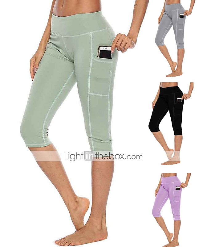 Women's Capri Leggings with Pockets High Waist Bottoms Tummy Control Butt  Lift 4 Way Stretch Green Purple Gray Yoga Fitness Gym Workout Summer Sports  Activewear Stretchy 2024 - $17.99