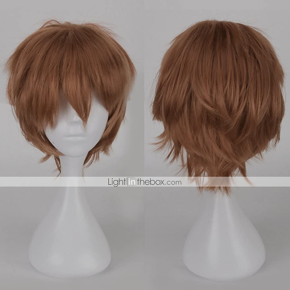 perruque synthétique bouclée asymétrique courte marron clair vert blanc violet noir cheveux synthétiques 12 pouces femmes anime cosplay cool noir perruque de carnaval de 2025 ? $19.49 –P3