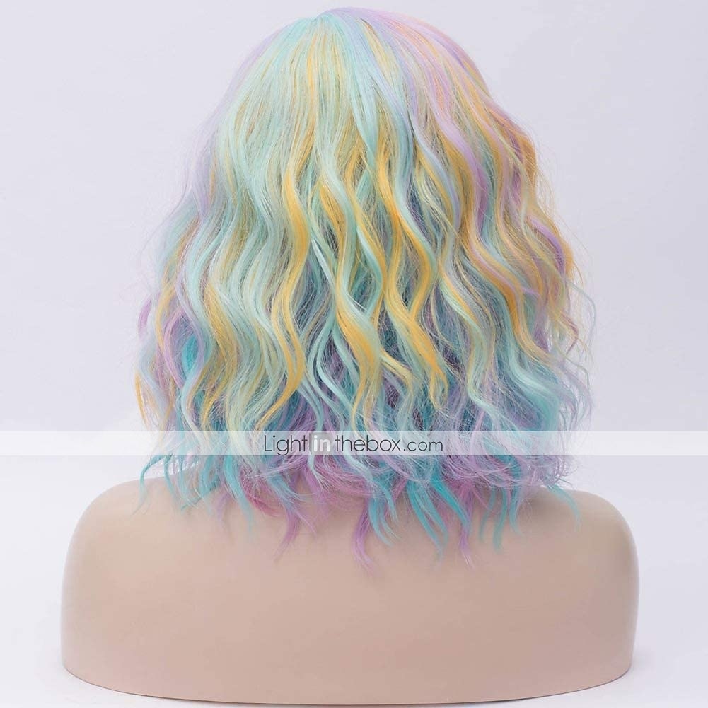 Parrucca Ombre Corto Bob Sintetica Blu Viola Arcobaleno Colorata Capelli Lisci Parte Centrale Cosplay Fibra Resistente al Calore per Donne Costumi Pride Halloween del 2025 a $22.99 –P3