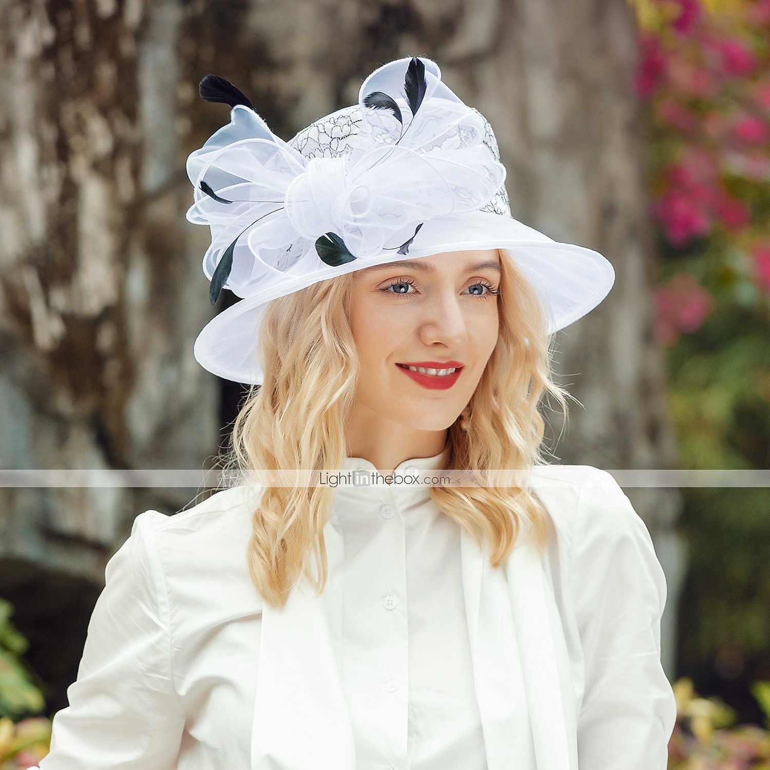 Klobouky Organza Kbelík Svatební Večírek Melbourne Cup koktejl Royal Astcot Doplňky do vlasů Elegantní S Peří Mašle Přílba Pokrývky Hlavy 2025 - $57.99 –P2
