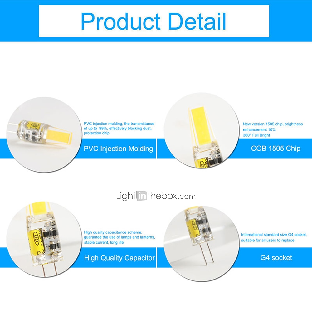 10pcs 6pcs G4 3W 300lm COB LED Bi-pin Light Bulb for Cabinet Light Ceiling Lights RV Boats Outdoor Lighting 30W Halogen Equivalent Warm White AC/DC12V 2026 - $19.99 –P5