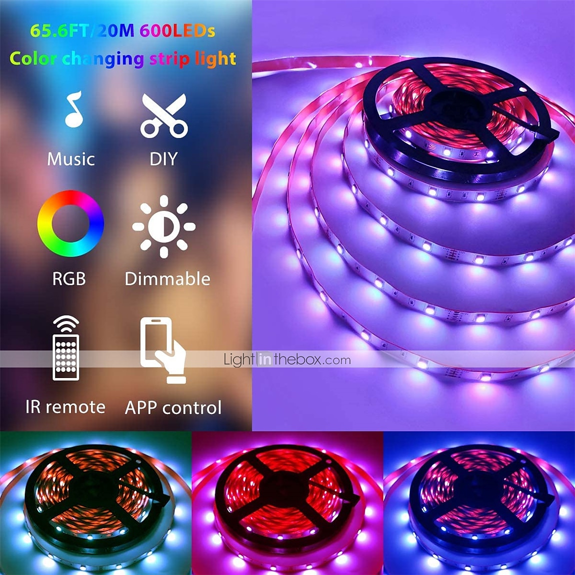 5050 led strip verlichting 10 m smart rgb led light strip muziek sync 300 leds kleur veranderende licht strips bluetooth app controle met afstandsbediening voor slaapkamer kamer tv party slaapkamer 2025 - $43.99 –P7