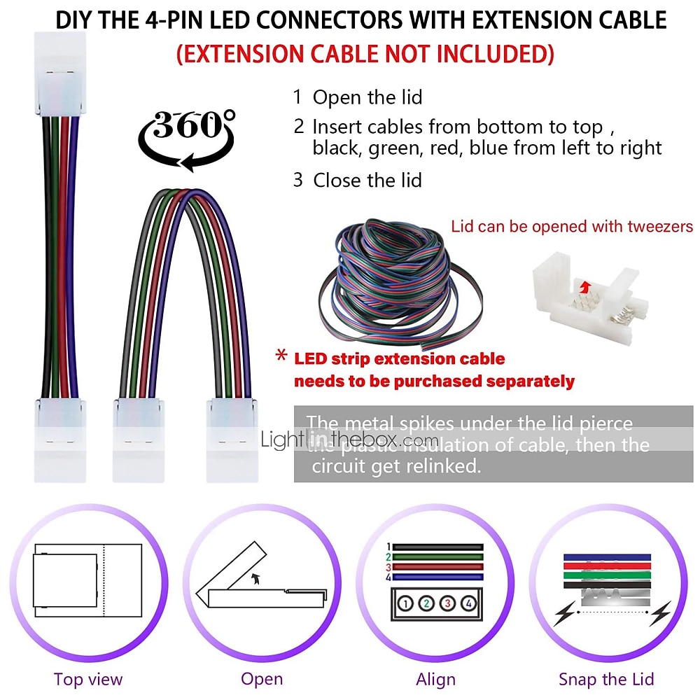 6 Sets 4-Pin RGB LED Light Strip Connector LED PBC 10mm Gapless Strip to Strip Solderless Adapter for SMD 5050 Multicolor LED Strip DC5-36V 2025 - $11.49 –P4
