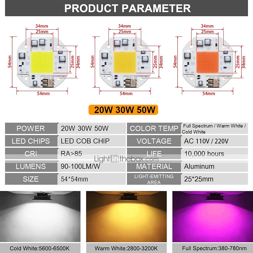 LED COB Chip LED Light 110V 220V 20W 30W 50W  Warm White White Smart IC No Welding No Need Driver SMD light Beads FOR Floodlight Spotlight outdoor lamp DIY Lighting 1pc 2025 - $12.99 –P1