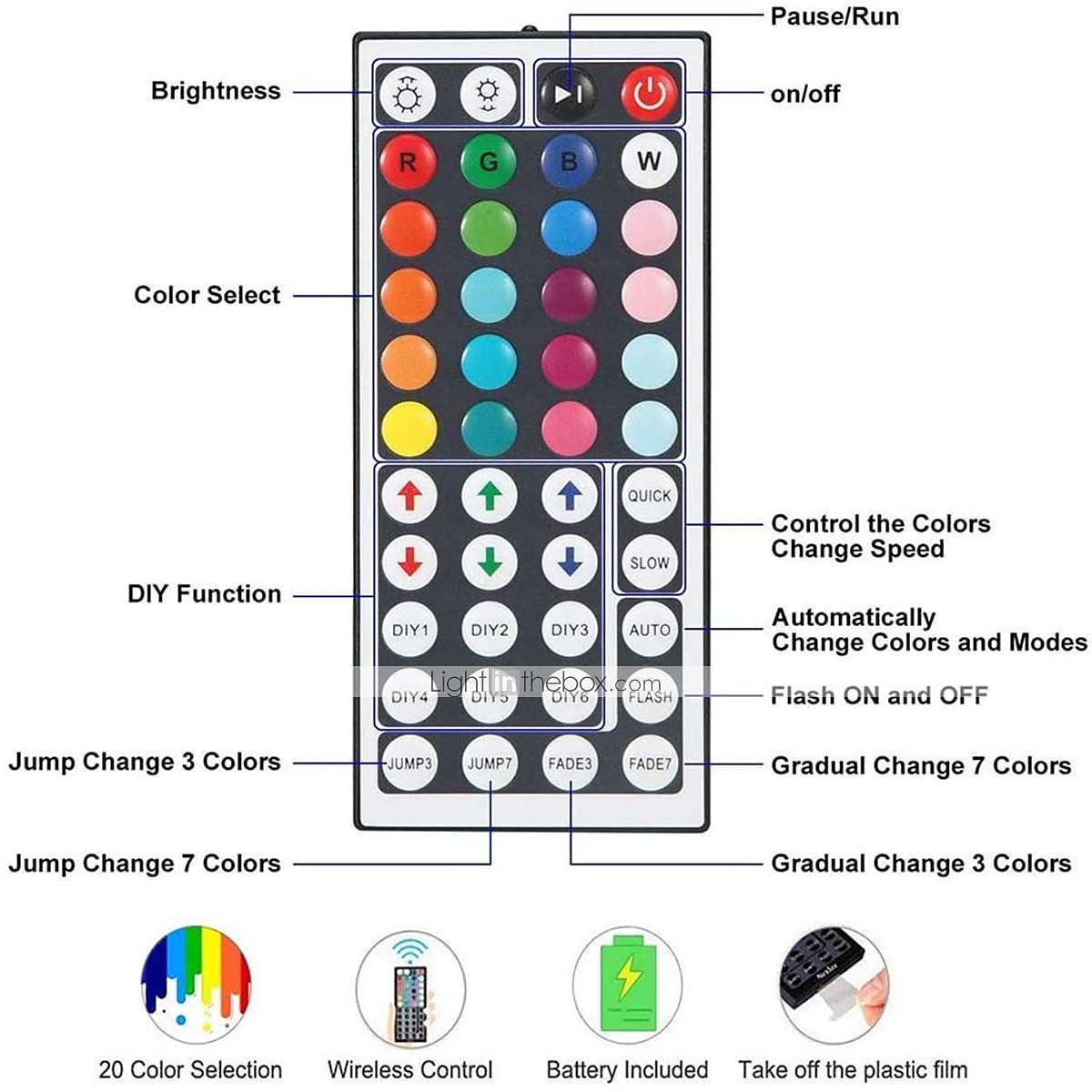 светодиодные ленты RGB 65.6ft -20m 32.8ft-10m ленточный свет smd5050 светодиодные ленты с пультом дистанционного управления с 44 клавишами ИК-пульт и источник питания 12v гибкое изменение цвета 2025 - $20.99 –P2