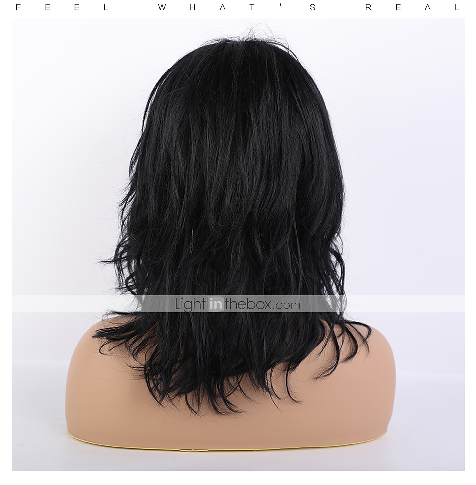 Remy Human Hair Wig Long Natural Wave Side Part Layered Haircut Asymmetrical With Bangs Black Women Fashion Natural Hairline Capless Women's All Natural Black #1B 16 inch 2026 - $112.99 –P5