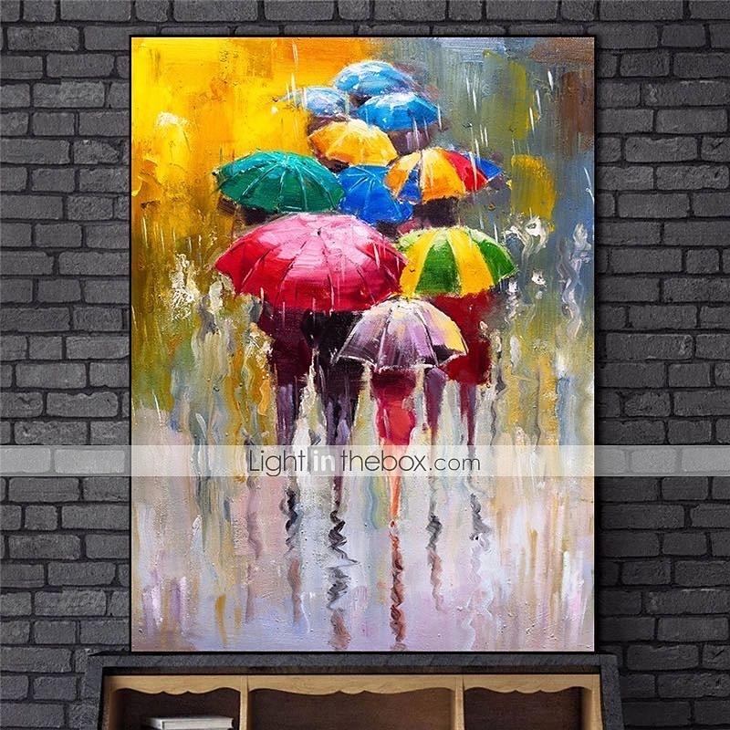 peinture à l'huile 100% fait main peint à la main art mural sur toile les gens tiennent des parapluies paysage abstrait comtemporary moderne décoration de la maison décor toile roulée pas de cadre de 2025 ? $61.99 –P3