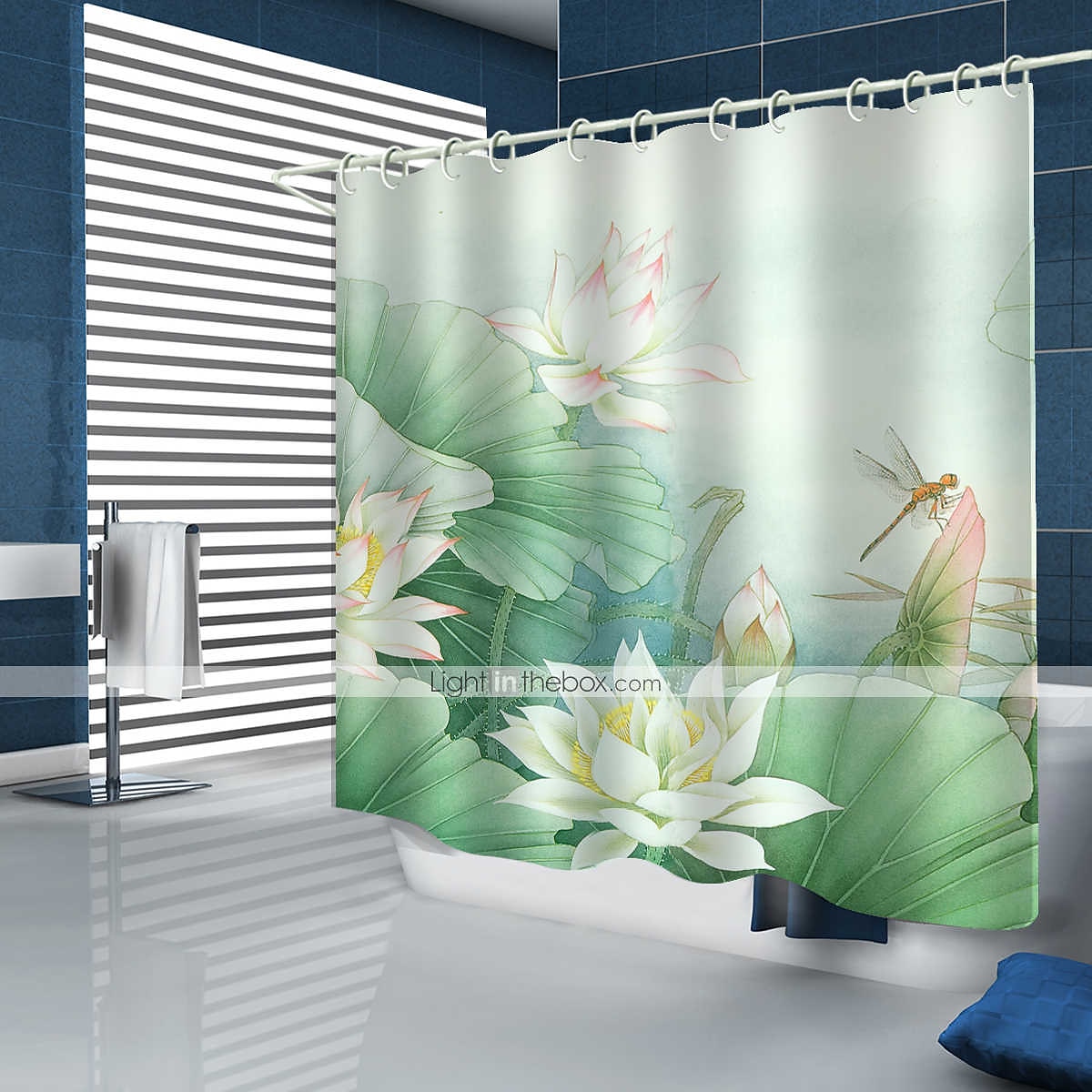 2025年 防水布製シャワーカーテン 180cm*180cm(70"*70") フック付き 白い蓮のデジタルプリント バスルームのホームデコに カバーされたバスタブカーテンライナー  コレクション – $27.99 –P7