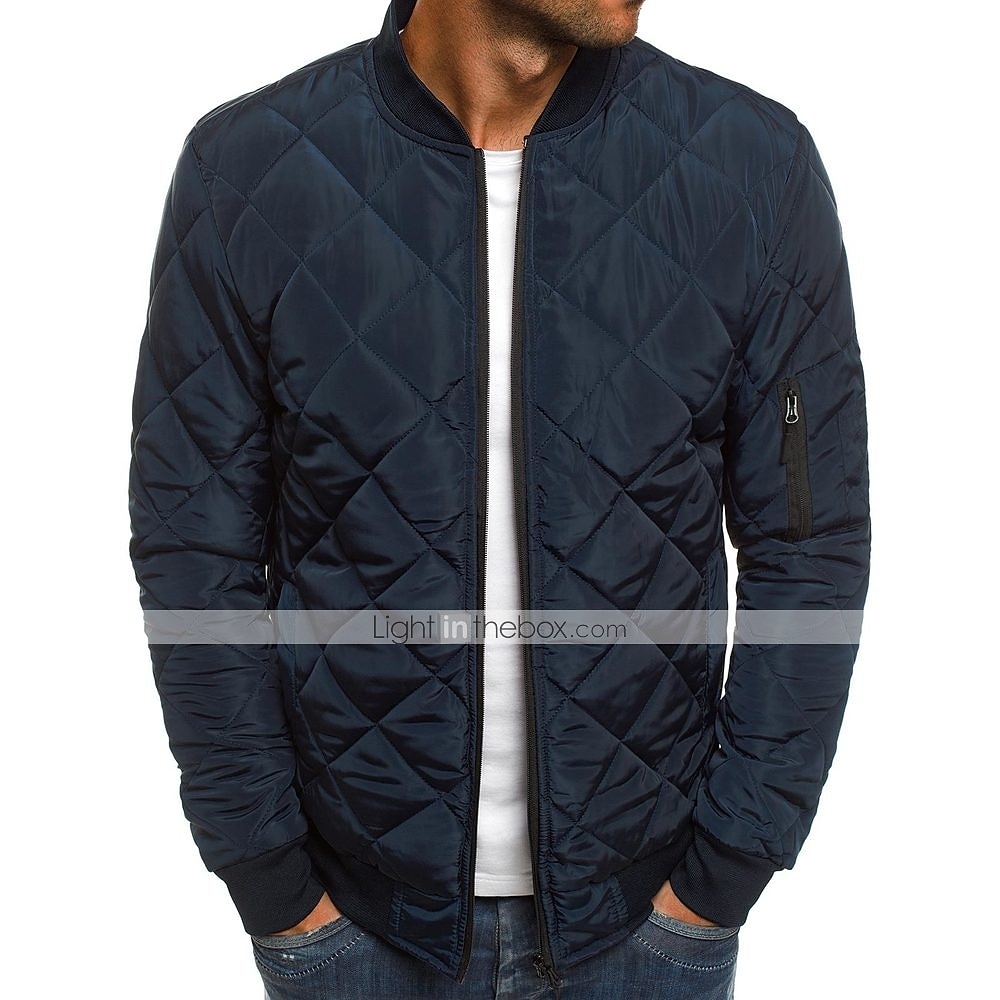 chaqueta acolchada de bombardero para hombre chaqueta acolchada con diamantes invierno al aire libre vuelo universitario grueso a prueba de viento gabardina cálida costuras acolchadas superiores abrigo de algodón con cremallera completa camping senderismo 2025 - $23.99 -P4