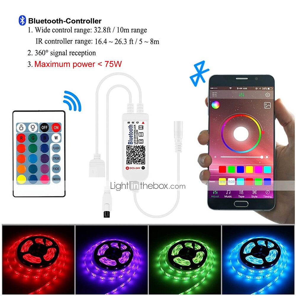 2025年 ZDM BluetoothダブルアウトレットLEDスマートコントローラはAndroidおよびiOSシステムで動作しますRGB LEDライト用の無料アプリには24キーIRリモートコントロールDC5V-24が付属しています コレクション – $20.99 –P8