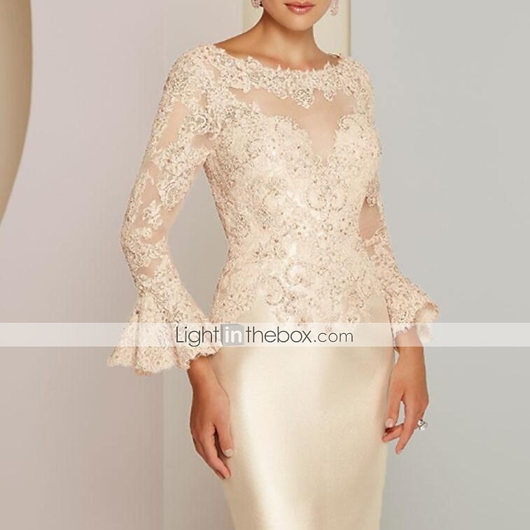 Beach Wedding Sheath Gold Dresses Mother of the Bride Dress Elegant Vintage Luxurious Jewel Neck Knee Length Satin Lace Long Sleeve with Appliques dress Derby Dress Race Day Dress 2025 2025 - €190.99 –P1