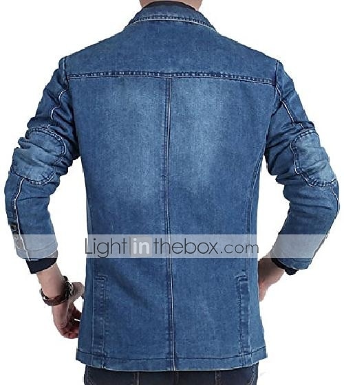 kavaj jeansjacka herr jeanjacka sportjacka sportjacka gå ut button down krage ledig daglig jacka ytterkläder enfärgad ljusblå marinblå/bomull/bomull 2025 - $60.99 –P3