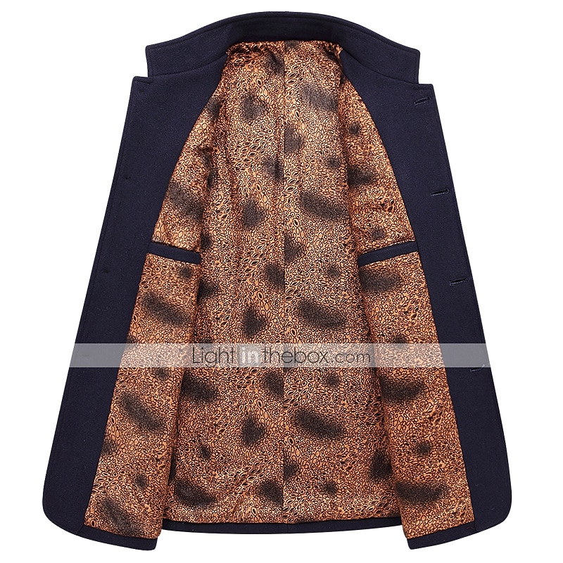 Men's Winter Coat Wool Coat Overcoat Blazer Short Coat Office Work Fall & Winter Wool Windproof Warm Outerwear Clothing Apparel Basic Chic & Modern Solid Colored Stand Collar 2025 - $74.99 –P1