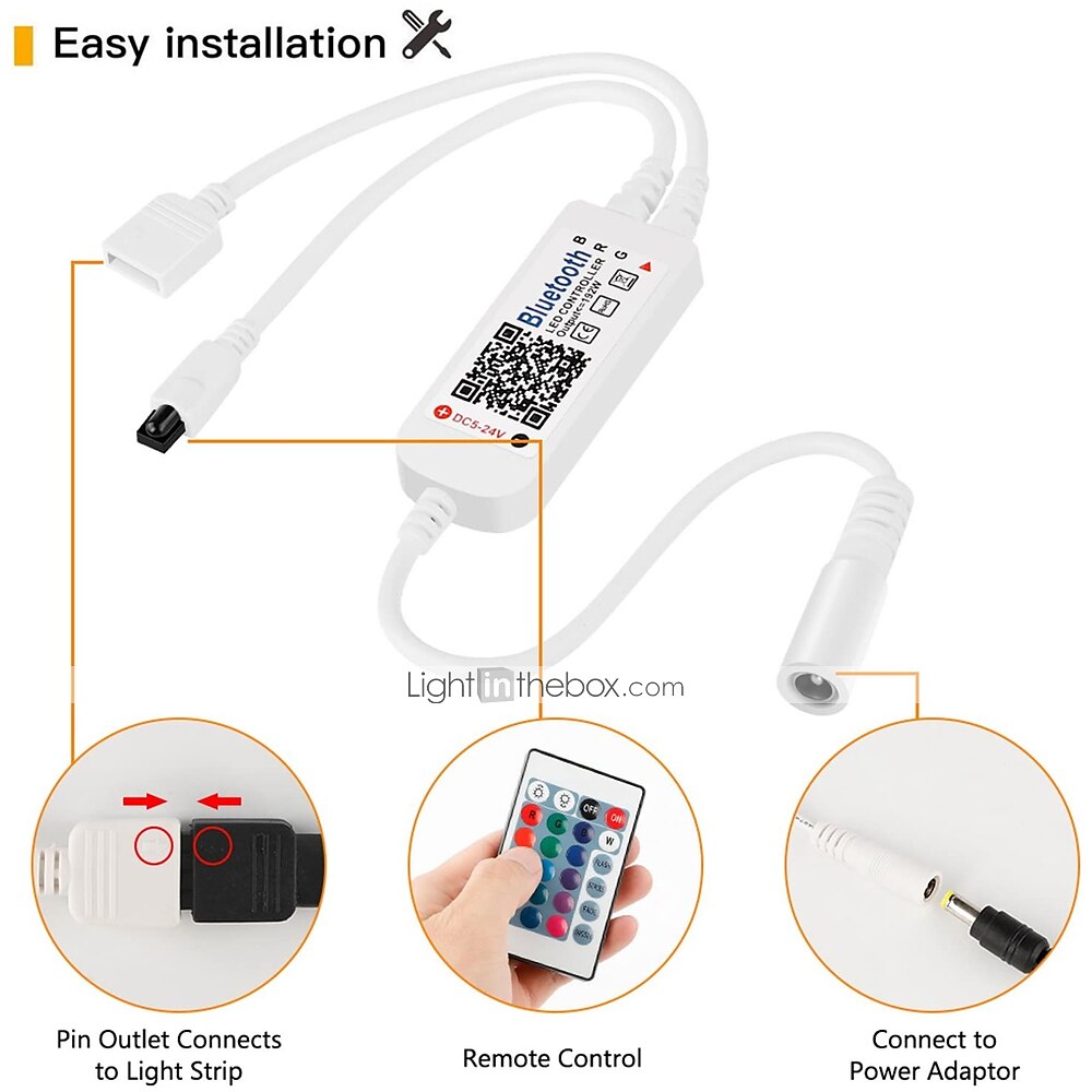 2025年 ZDM BluetoothダブルアウトレットLEDスマートコントローラはAndroidおよびiOSシステムで動作しますRGB LEDライト用の無料アプリには24キーIRリモートコントロールDC5V-24が付属しています コレクション – $20.99 –P4