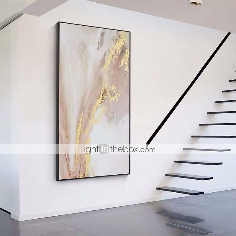 oljemålning 100 % handgjord handmålad väggkonst på duk gyllene rosa marmor vertikal abstrakt landskap samtida modern heminredning dekor rullad duk utan ram osträckt 2025 - $48.99 –P6