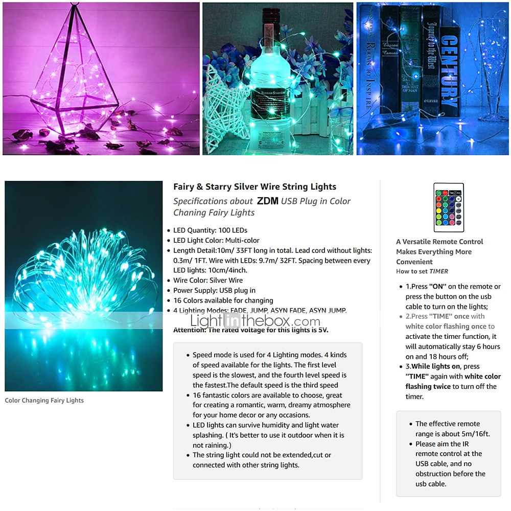 2025年 フェアリーライト100 LED 33フィートクリスマスライトUSBプラグ16色の変更シルバーワイヤーホタルライトir24キーリモコン付き屋内パーティーハロウィンクリスマス コレクション – $17.49 –P2