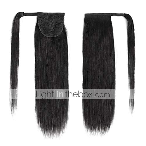 extensii de coadă de ponei clemă de păr uman real în 16 inci 65g jet negru culoare dreaptă cordon cordonat în jurul ponytail piesa de păr remy păr uman pentru femei&amp; # 40; 16 "-65g, jet negru # 2025 - $10.49 –P6