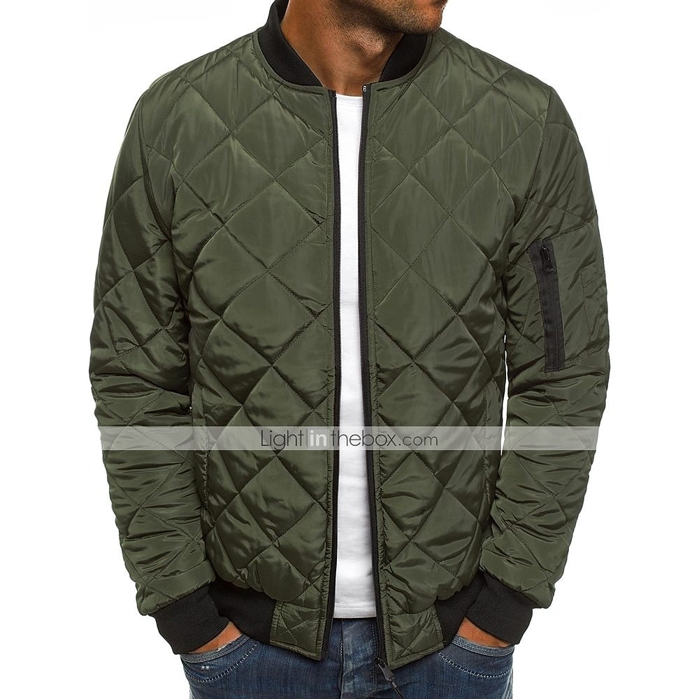 chaqueta acolchada de bombardero para hombre chaqueta acolchada con diamantes invierno al aire libre vuelo universitario grueso a prueba de viento gabardina cálida costuras acolchadas superiores abrigo de algodón con cremallera completa camping senderismo 2025 - $23.99 -P3