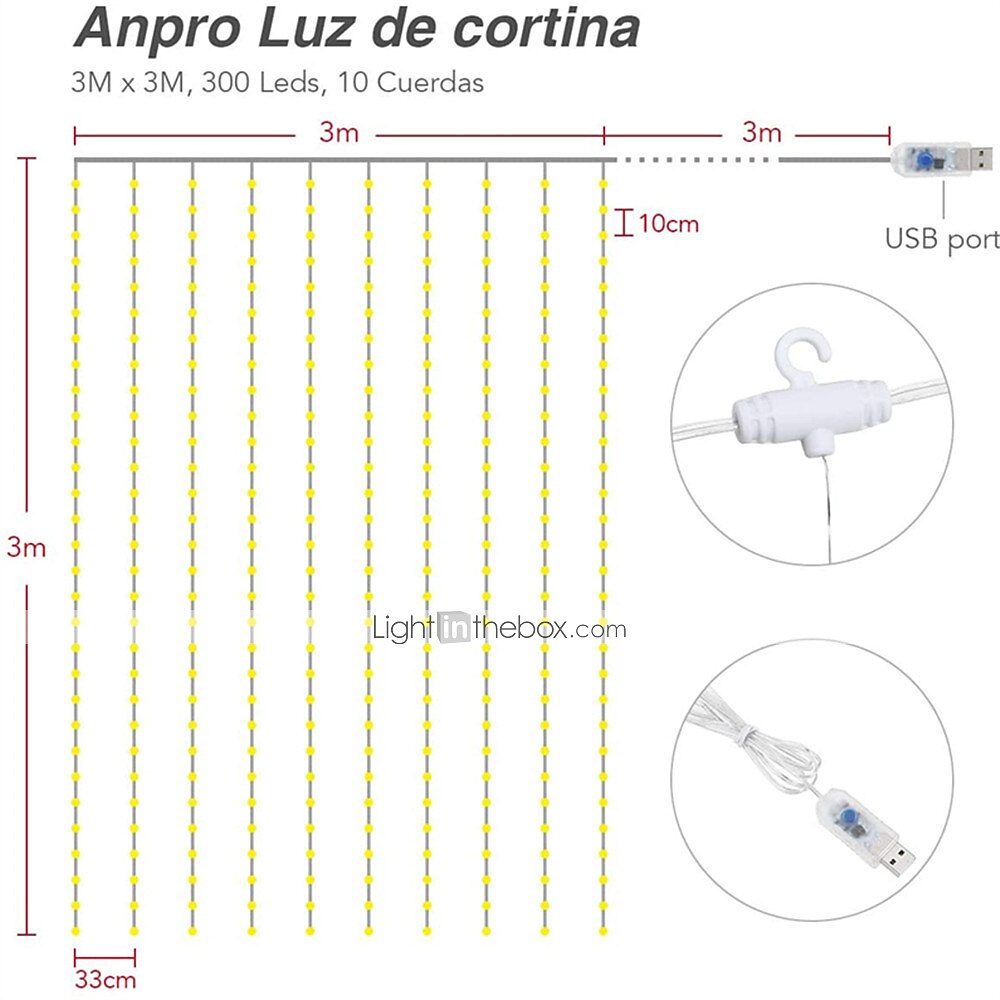 300 LEDs Curtain String Lights with Remote Control 3x3M Christmas Décor Lights for Christmas New Year's Curtain Window Roof String Lights 2025 - $29.99 –P1