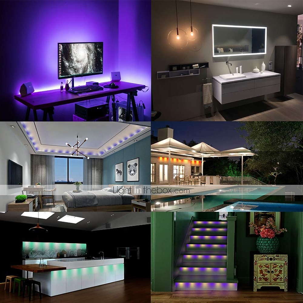 smart led strip light 32,8ft 10m(2x5m) rgb+white wifi app 300leds 5050smd work with alexa google with wifi remote controller 2025 - $50.99 –P1