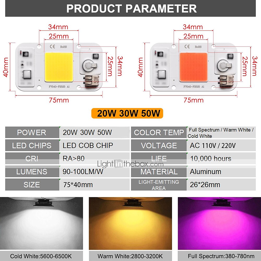 30W 220V COB LED Chip with Integrated Smart IC Driver (Cool White