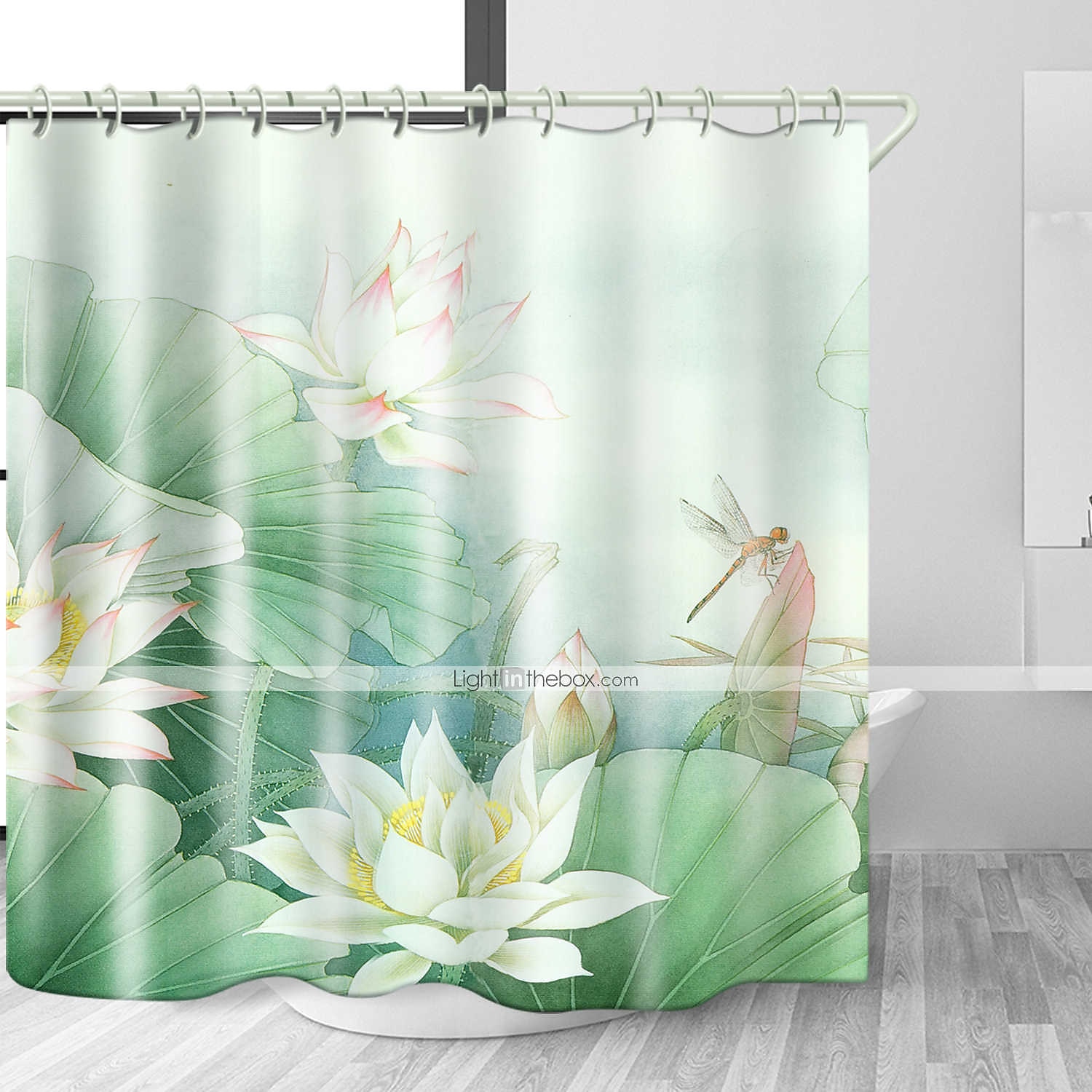 2025年 防水布製シャワーカーテン 180cm*180cm(70"*70") フック付き 白い蓮のデジタルプリント バスルームのホームデコに カバーされたバスタブカーテンライナー  コレクション – $27.99 –P8