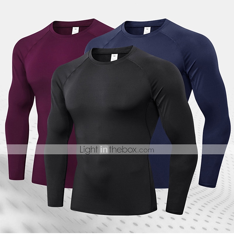 Men's Compression Shirt Running Shirt Long Sleeve Base Layer Athletic  Summer Spandex Breathable Moisture Wicking Soft Fitness Gym Workout Running  Sportswear Activewear Solid Colored Black+White+Navy 2024 - $13.49