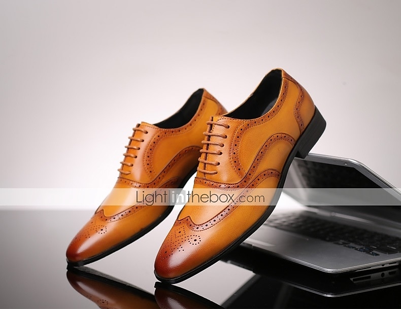 brune oxford-kjolesko for menn – klassiske brogue-sko i kunstskinn med snøring til forretninger, bryllup og formelle anledninger 2025 - $46.99 –P4