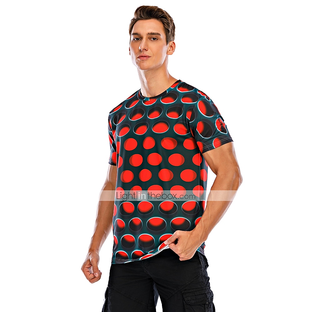 Balakie Trendy Tops for Men 3D Optical Illusion Print O Neck Short Sleeve Shirt Blouse