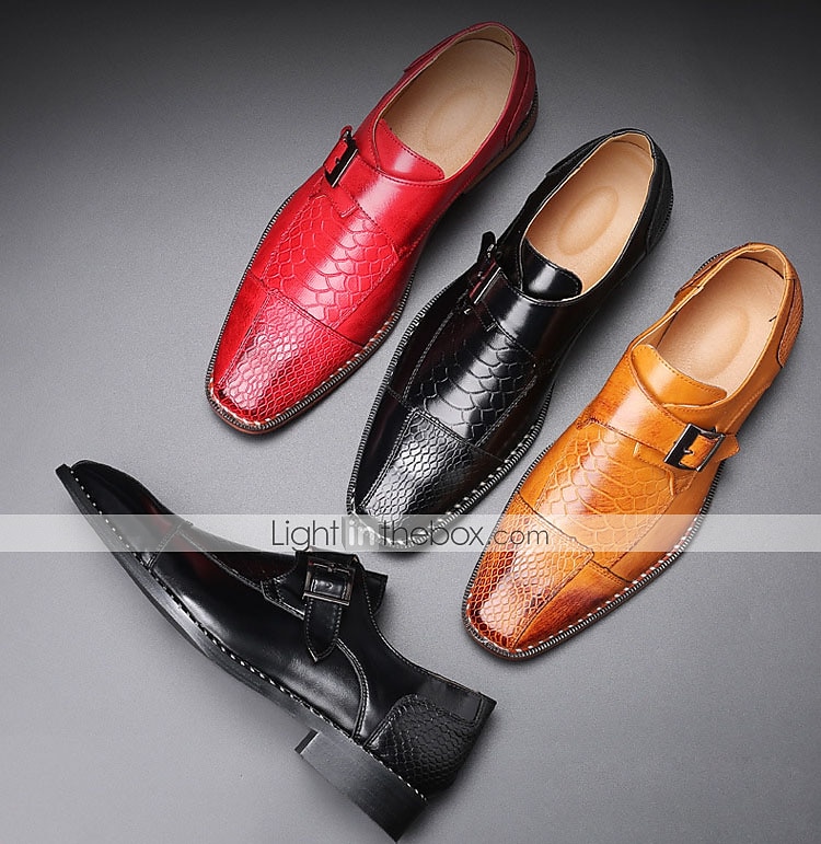 chaussures habillées à boucle en similicuir rouge pour hommes – motif crocodile, tenue de soirée pour les affaires et les événements spéciaux de 2025 ? $59.99 –P1