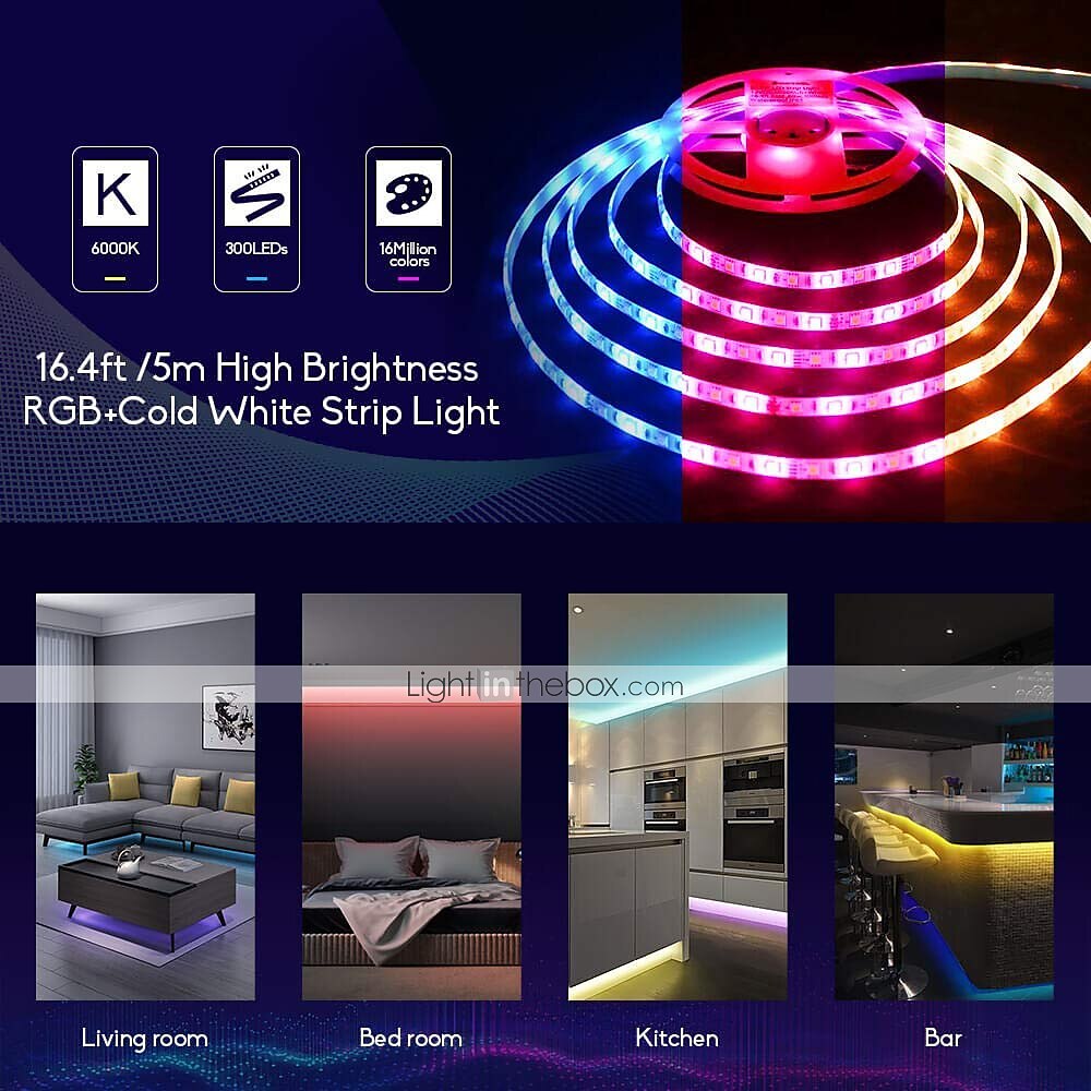 2025年 スマートLEDストリップライト32.8ft10m(2x5m)rgb +whitewifiアプリ300leds5050smdはwifiリモートコントローラーを備えたalexagoogleで動作します コレクション – $50.99 –P12