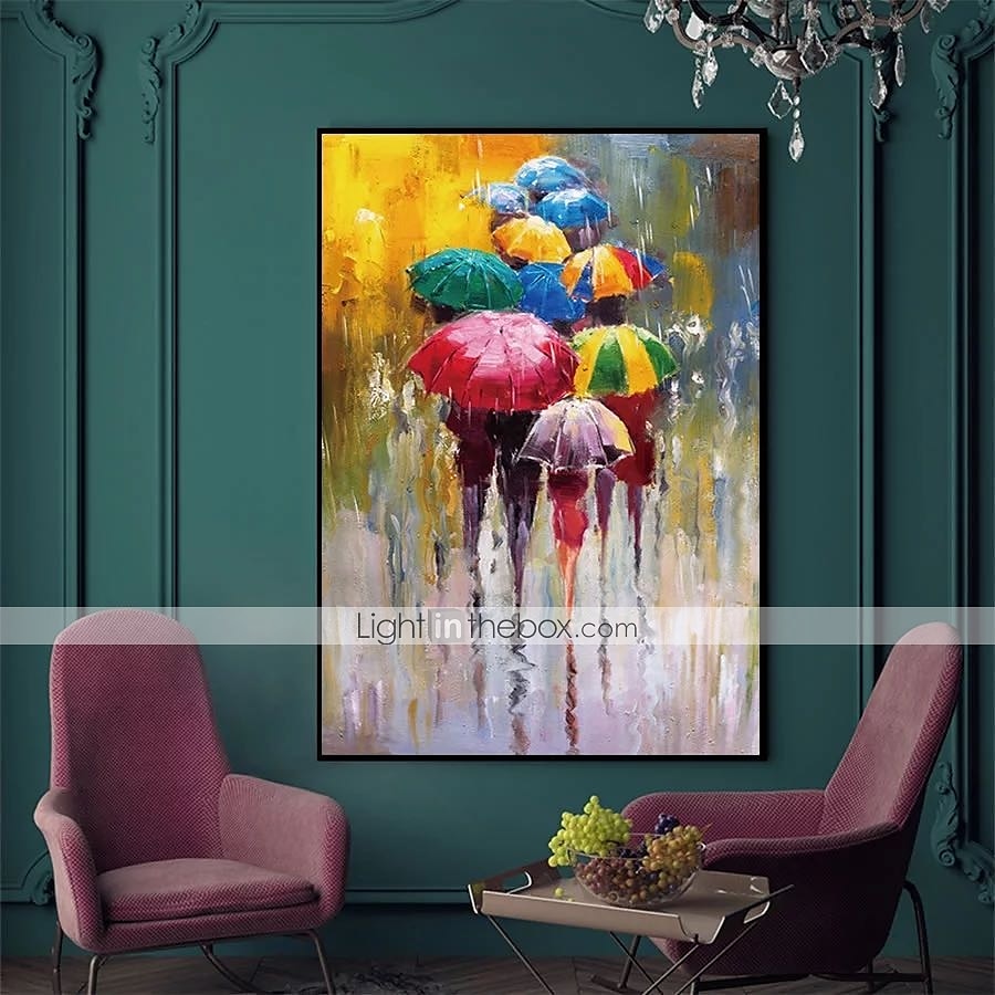 peinture à l'huile 100% fait main peint à la main art mural sur toile les gens tiennent des parapluies paysage abstrait comtemporary moderne décoration de la maison décor toile roulée pas de cadre de 2025 ? $61.99 –P5