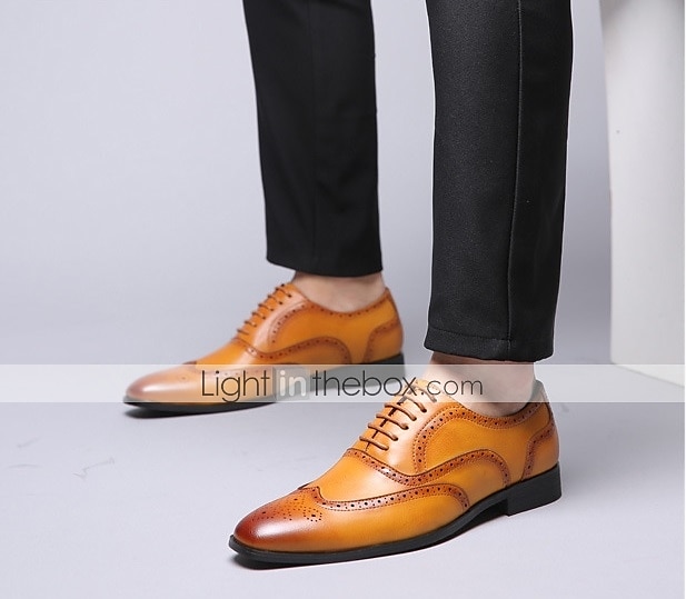 brune oxford-kjolesko for menn – klassiske brogue-sko i kunstskinn med snøring til forretninger, bryllup og formelle anledninger 2025 - $46.99 –P5