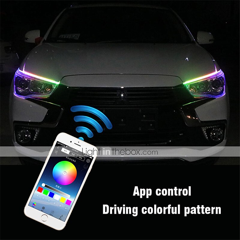 Car Sequential Flowing RGB Daytime Running Light Waterproof DRL Multicolor LED Light Strip Turn Signal Lights For Headlight